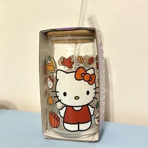 Hello Kitty Glass Tumbler with Straw - Fall design - NEW